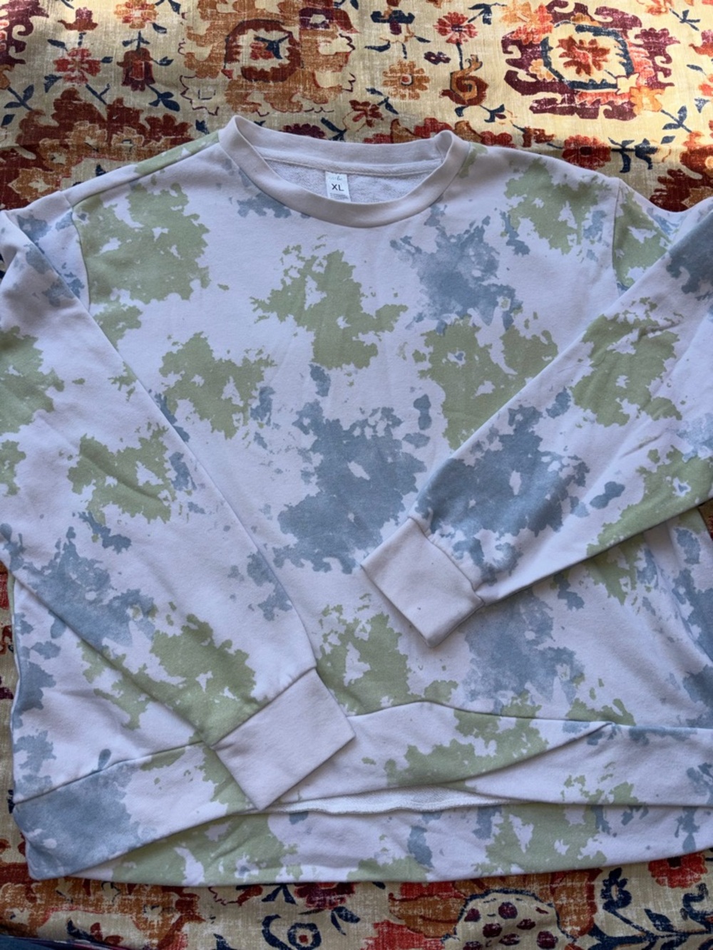 just be Crewneck sweater with Pale Green & Light Blue Tie-Dye Accents